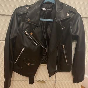 black short leather jacket ZARA
